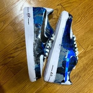 Air Force 1s custom hydro dipped blue black and grey